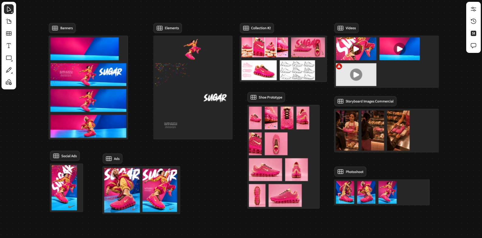 SUGAR / Shoe Campaign — Creative workflow board